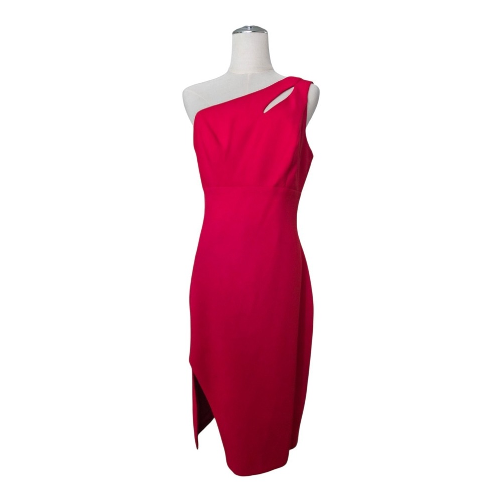 Xscape One Shoulder‎ Keyhole Sheath Dress Red Midi Cocktail Size 6 USA